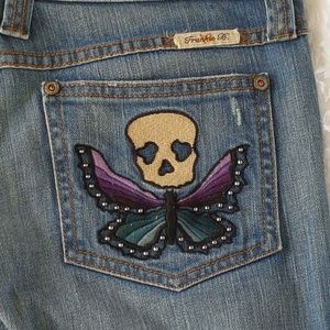 Frankie B Distressed extra low rise Flare Jeans 6